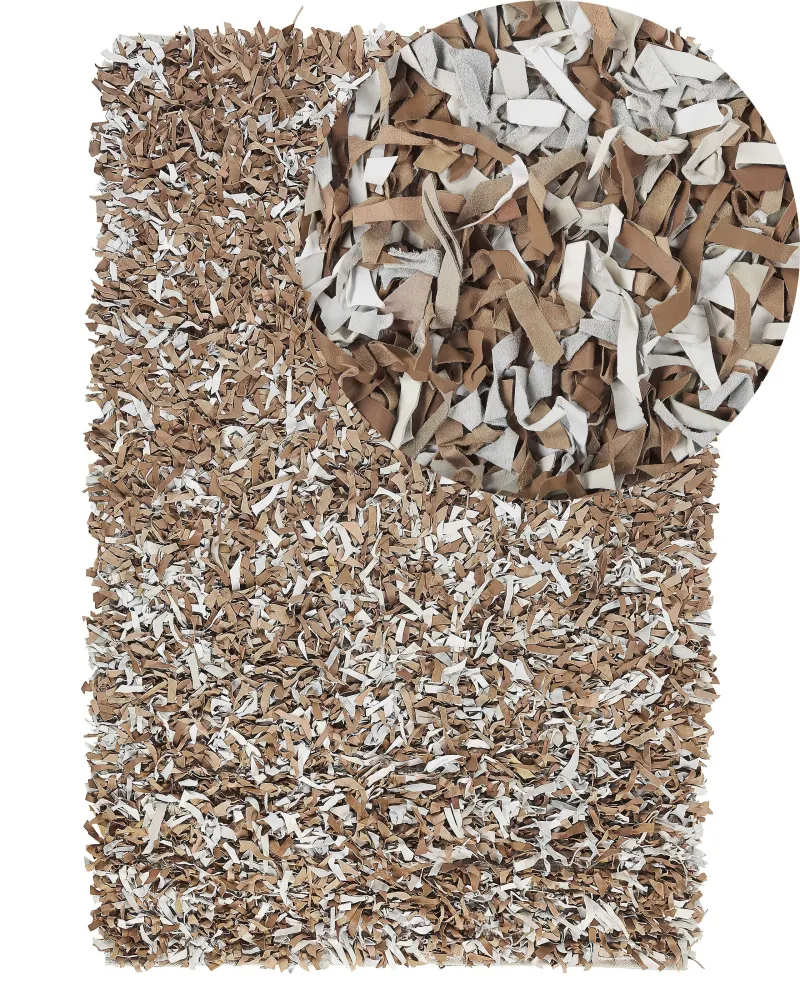 Tappeto shaggy pelle marrone e grigio 140 x 200 cm MUT