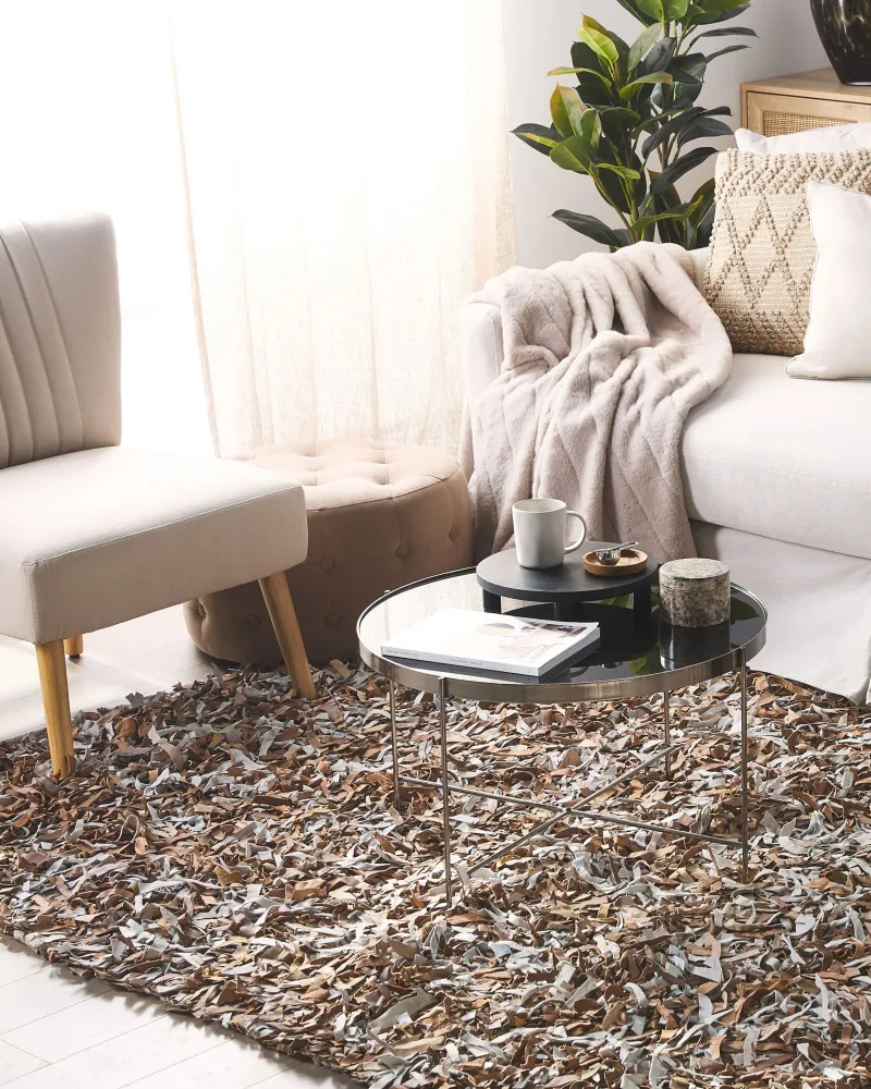 Tappeto shaggy pelle marrone e grigio 140 x 200 cm MUT