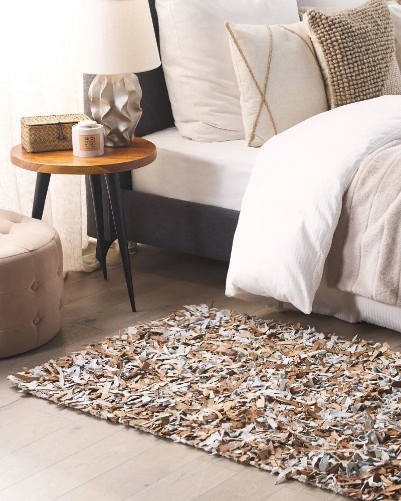 Tappeto shaggy pelle marrone e grigio 80 x 150 cm MUT