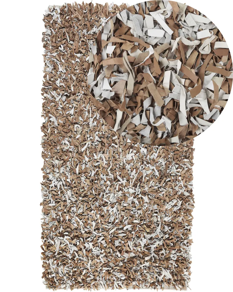 Tappeto shaggy pelle marrone e grigio 80 x 150 cm MUT
