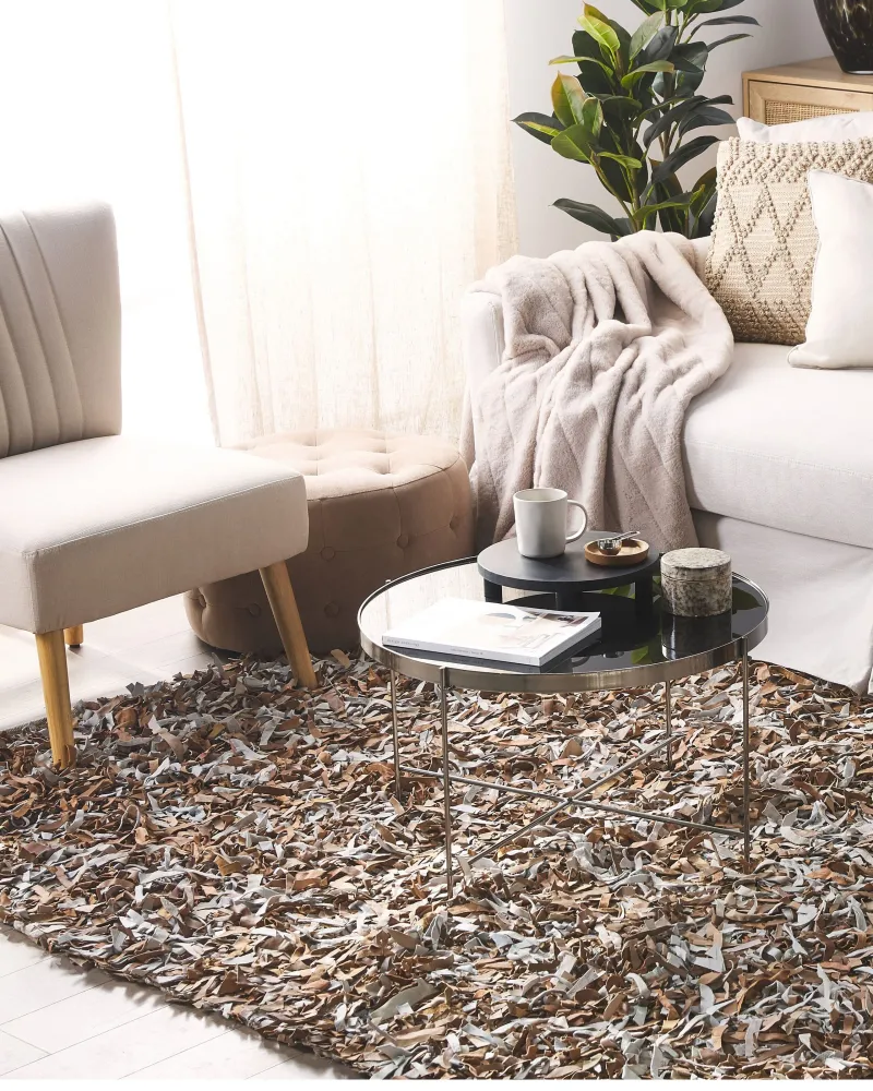 Tappeto shaggy pelle marrone e grigio 160 x 230 cm MUT