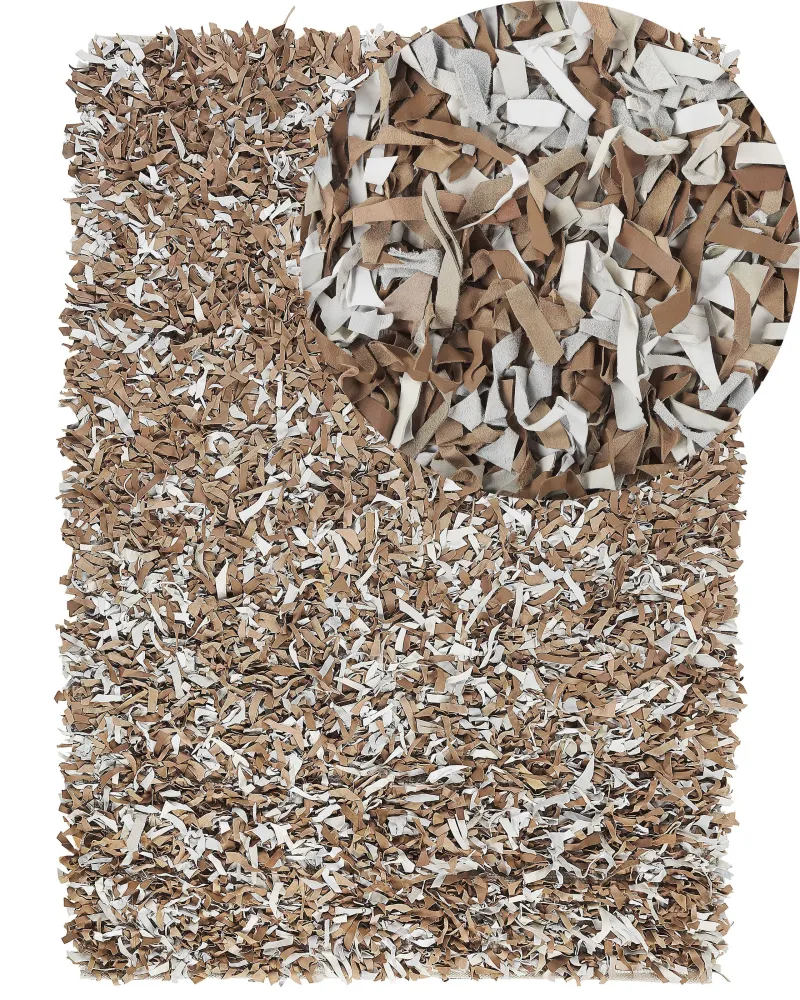 Tappeto shaggy pelle marrone e grigio 160 x 230 cm MUT