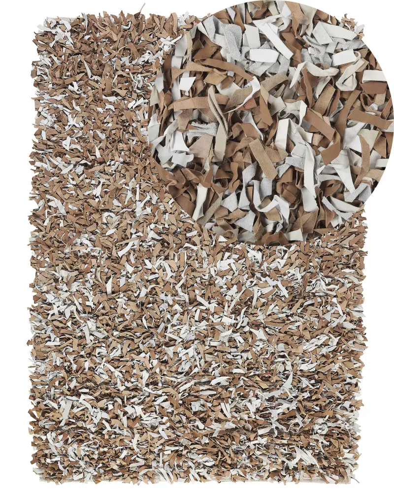 Tappeto shaggy pelle marrone e grigio 160 x 230 cm MUT