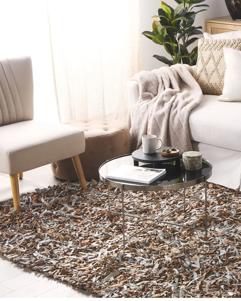 Tappeto shaggy pelle marrone e grigio 160 x 230 cm MUT