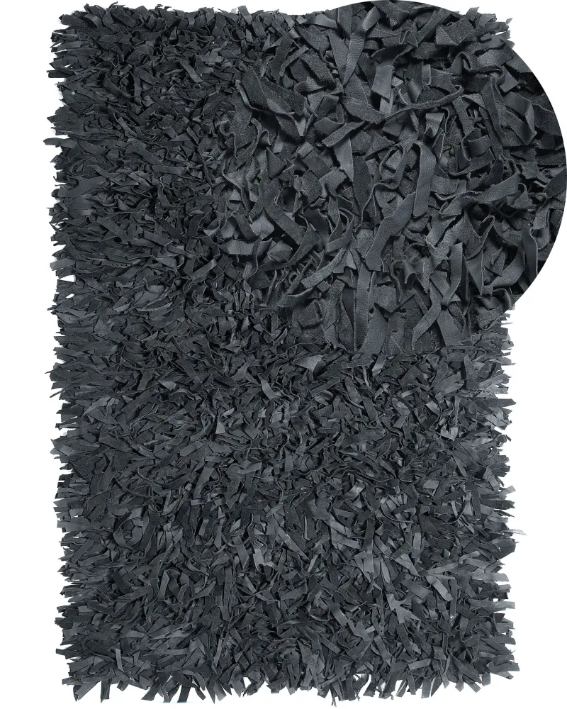 Tappeto shaggy pelle nera 140 x 200 cm MUT