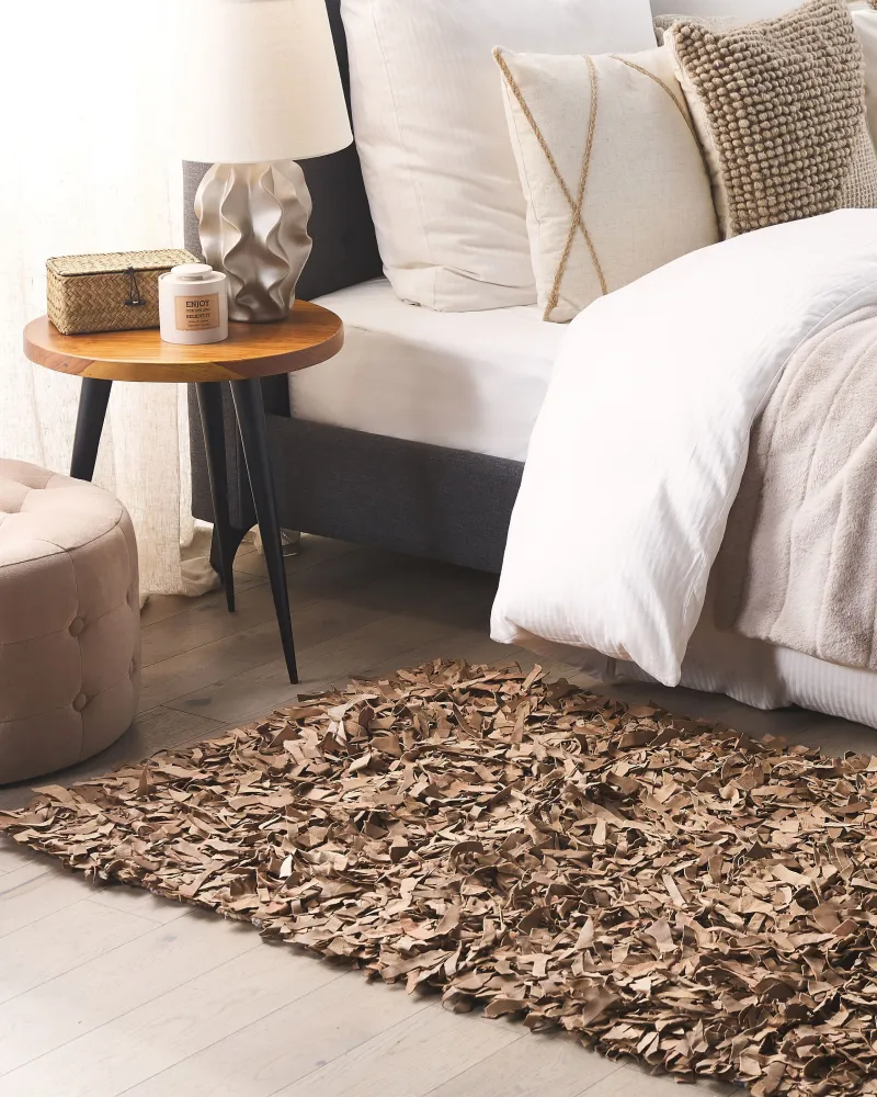 Tappeto shaggy pelle panna 80 x 150 cm MUT