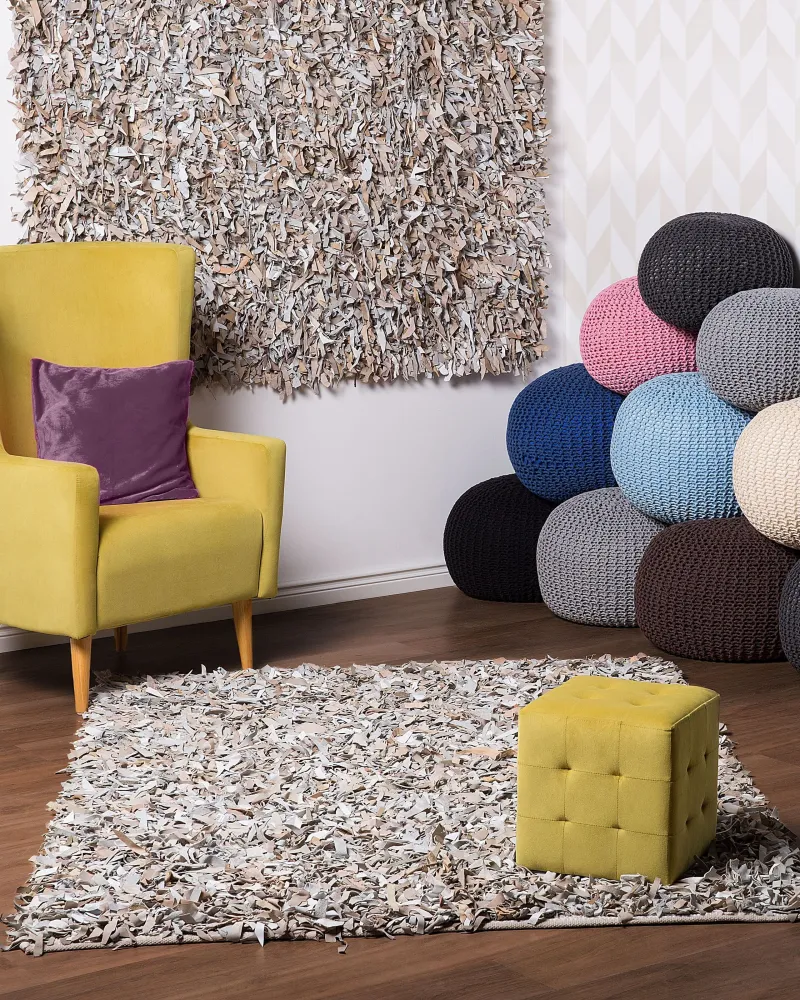 Tappeto shaggy pelle panna chiaro 80 x 150 cm MUT