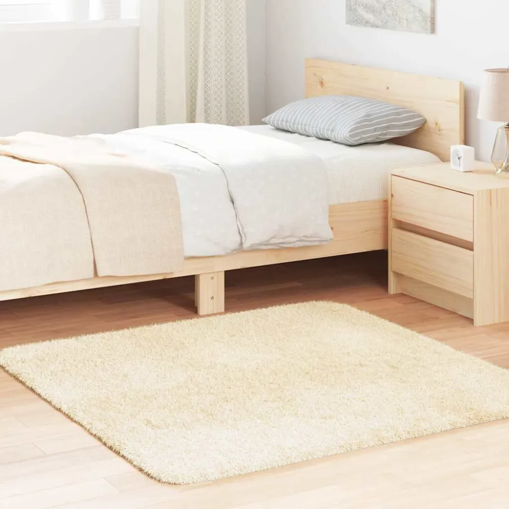 Tappeto Shaggy Pelo Esteso NAVARRA Crema 120x120 cm poliestere