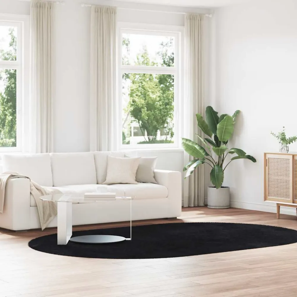 Tappeto Shaggy Pelo Esteso NAVARRA Nero 300x200 cm poliestere