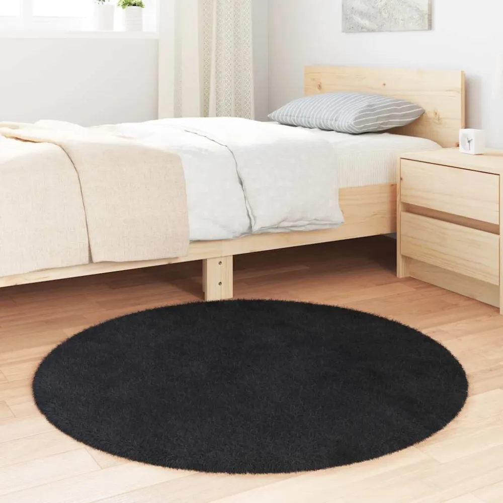 Tappeto Shaggy Pelo Esteso NAVARRA Nero 100x100 cm poliestere