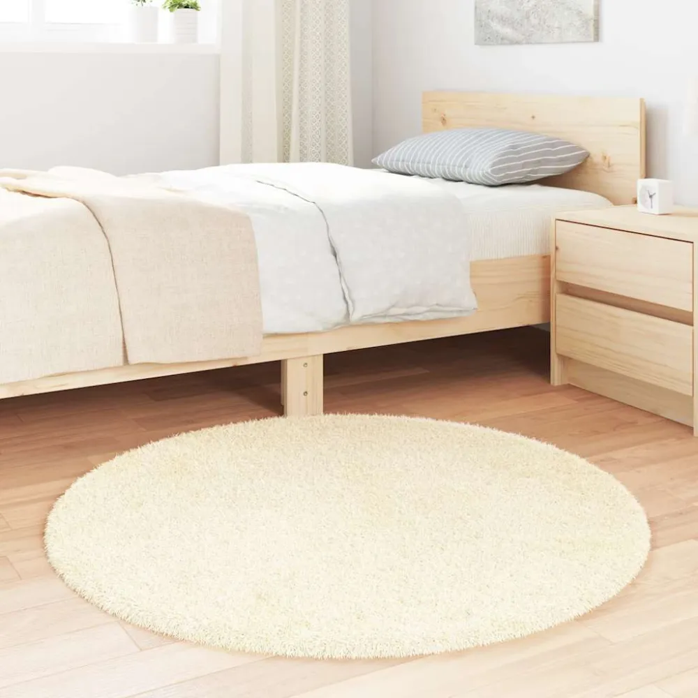Tappeto Shaggy Pelo Vasto NAVARRA Crema 100x100 cm poliestere