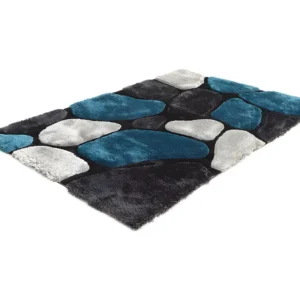 Tappeto shaggy turchese e grigio poliestere 140 x 200 cm PIETRA