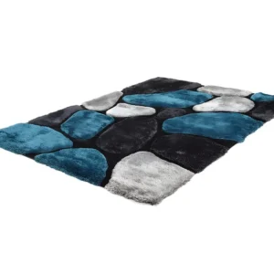 Tappeto shaggy turchese e grigio - poliestere - 160 x 230 cm PIETRA