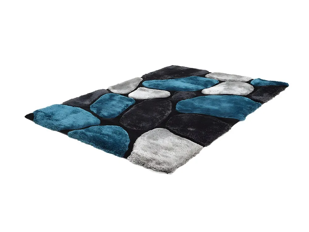 Tappeto shaggy turchese e grigio - poliestere - 160 x 230 cm PIETRA