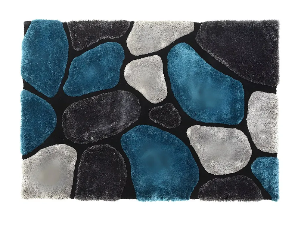 Tappeto shaggy turchese e grigio - poliestere - 160 x 230 cm PIETRA