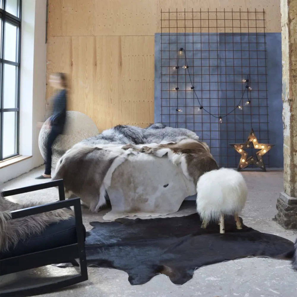 Tappeto Vera Pelle Bovina Nero 150x170 cm
