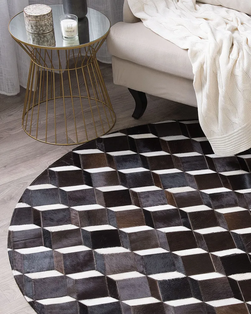 Tappeto vera pelle marrone nero e bianco ⌀ 140 cm ALPKOY