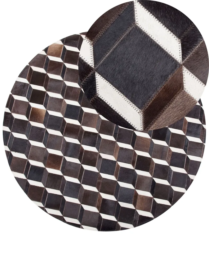 Tappeto vera pelle marrone nero e bianco ⌀ 140 cm ALPKOY