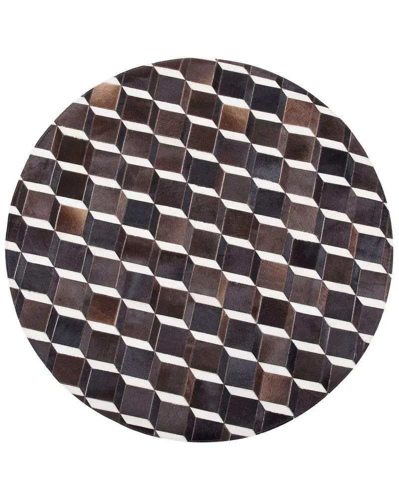Tappeto vera pelle marrone nero e bianco ⌀ 140 cm ALPKOY