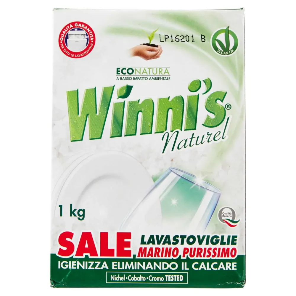Winni's Sale Marino Purissimo per Lavastoviglie 1kg | Rigenerante Anticalcare 100% Naturale | Certificato Vegan OK | Testa...