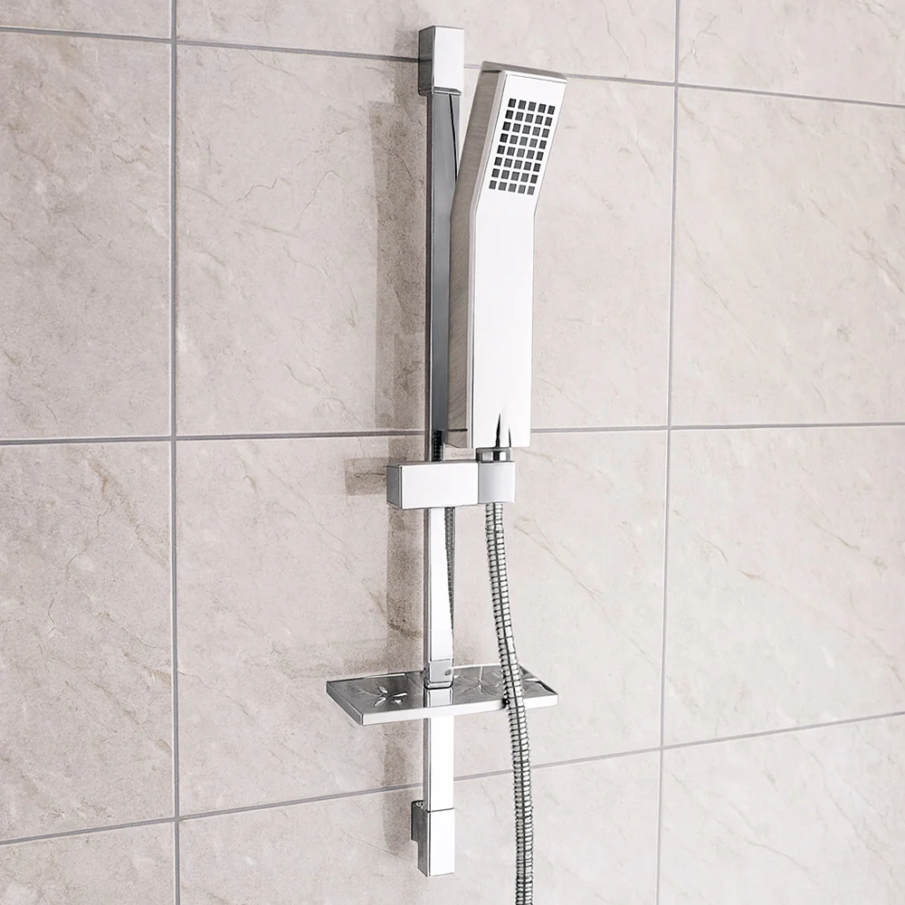 Saliscendi cromato soffione doccia quadrato mensola staffa 85 cm