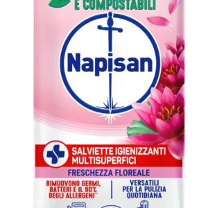 Napisan Salviette Igienizzanti Multisuperfici Freschezza Floreale 50 Pezzi (40+10 Gratis) | Biodegradabili e Compostabili
