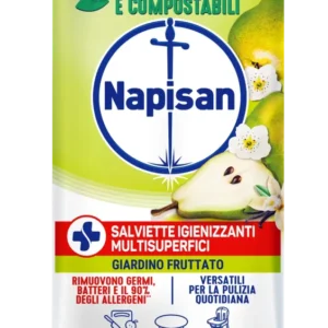 Napisan Salviette Igienizzanti Multisuperfici Giardino Fruttato 50 Pezzi (40+10 Gratis) | Biodegradabili e Compostabili