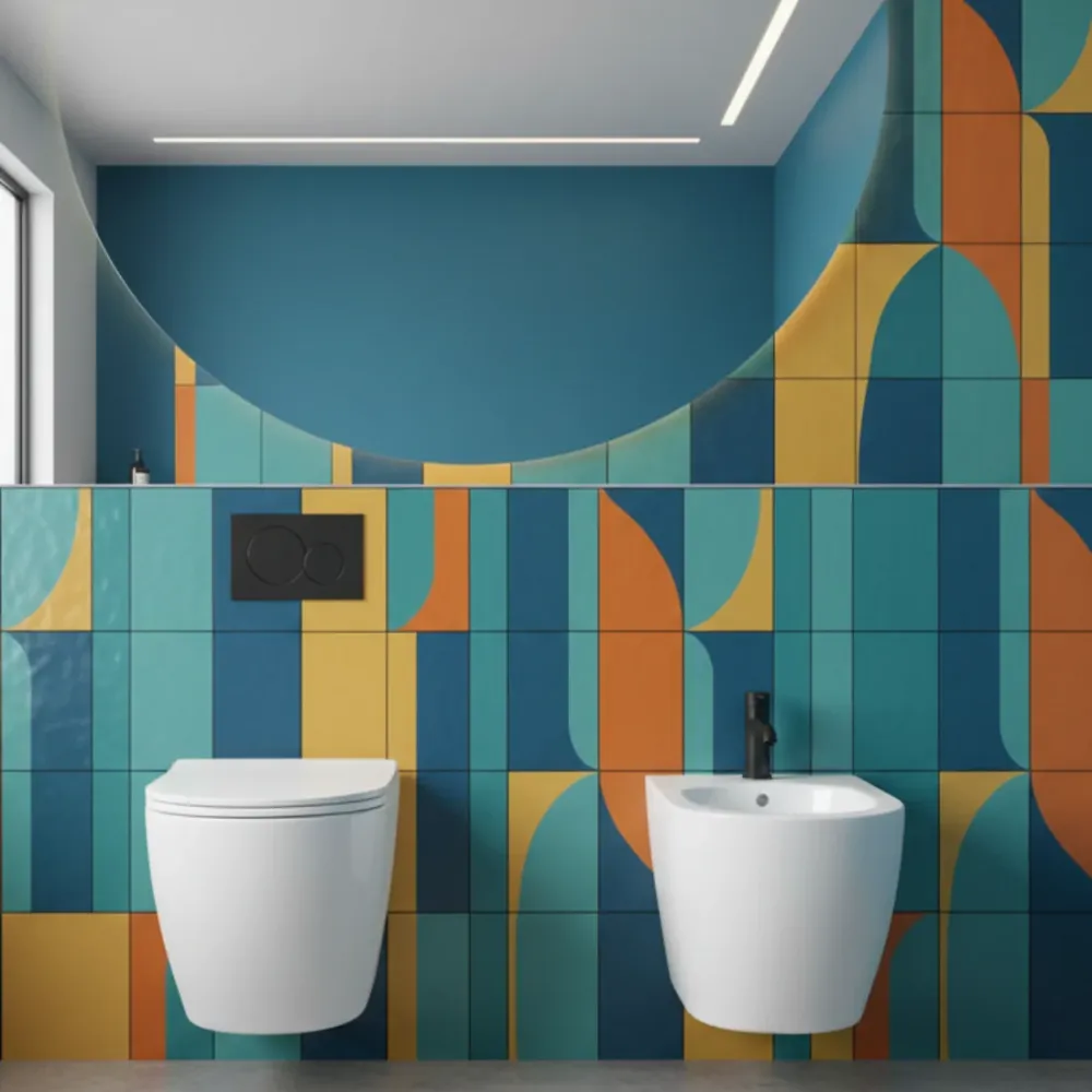 Sanitari sospesi senza brida per bagni piccoli collezione Space di BathCore Wc + Bidet + Sedile Soft close Slim