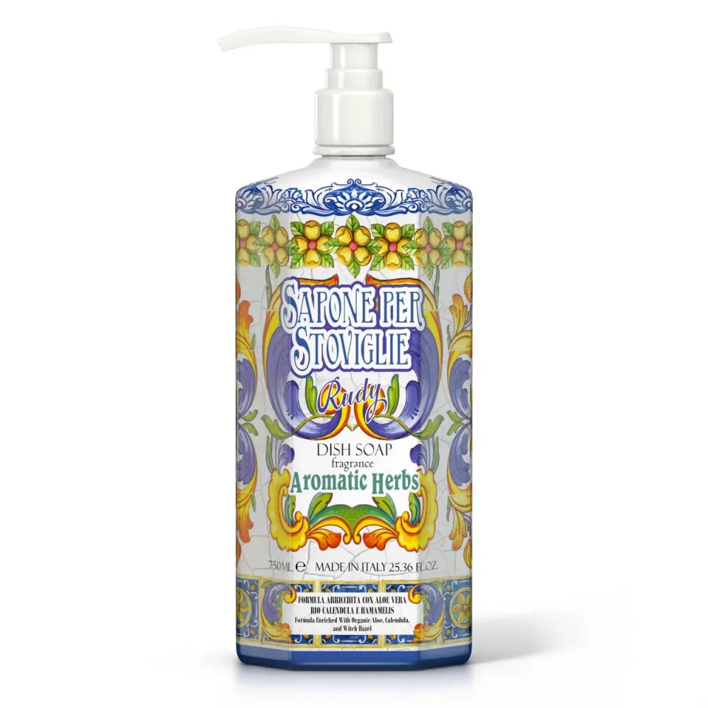 <b>Sapone per stoviglie - delicato sulle mani 750 mL</b><br>Erbe Aromatiche<br><i>La casa di Rudy</i>