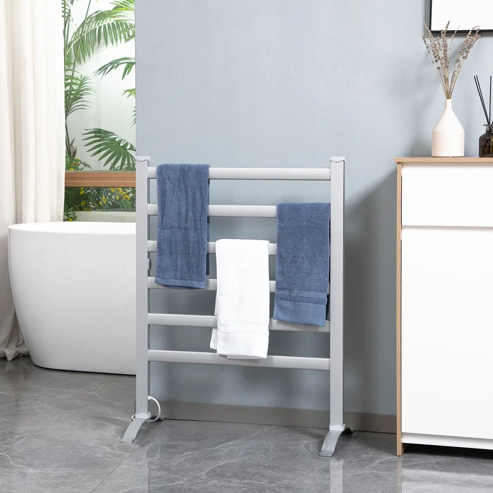 EasyComfort Scaldasalviette Elettrico da 140W 6 Barre con Temperatura 45°C-55°C, Alluminio, 69x36x90 cm, Argento