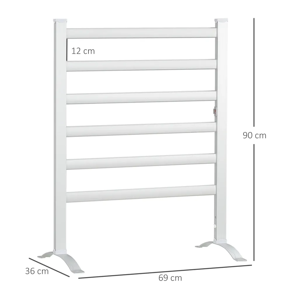 EasyComfort Scaldasalviette Elettrico da 140W 6 Barre con Temperatura 45°C-55°C, Alluminio, 69x36x90 cm, Argento