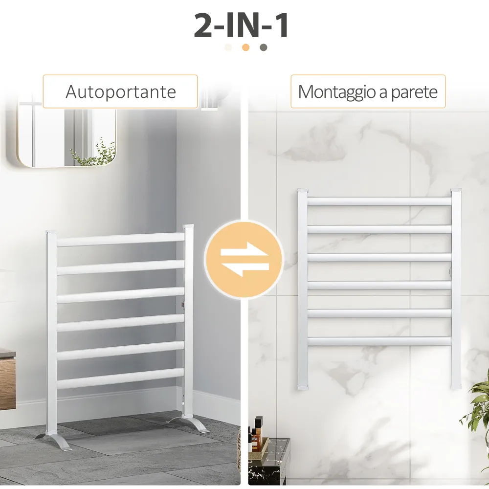 EasyComfort Scaldasalviette Elettrico da 140W 6 Barre con Temperatura 45°C-55°C, Alluminio, 69x36x90 cm, Argento