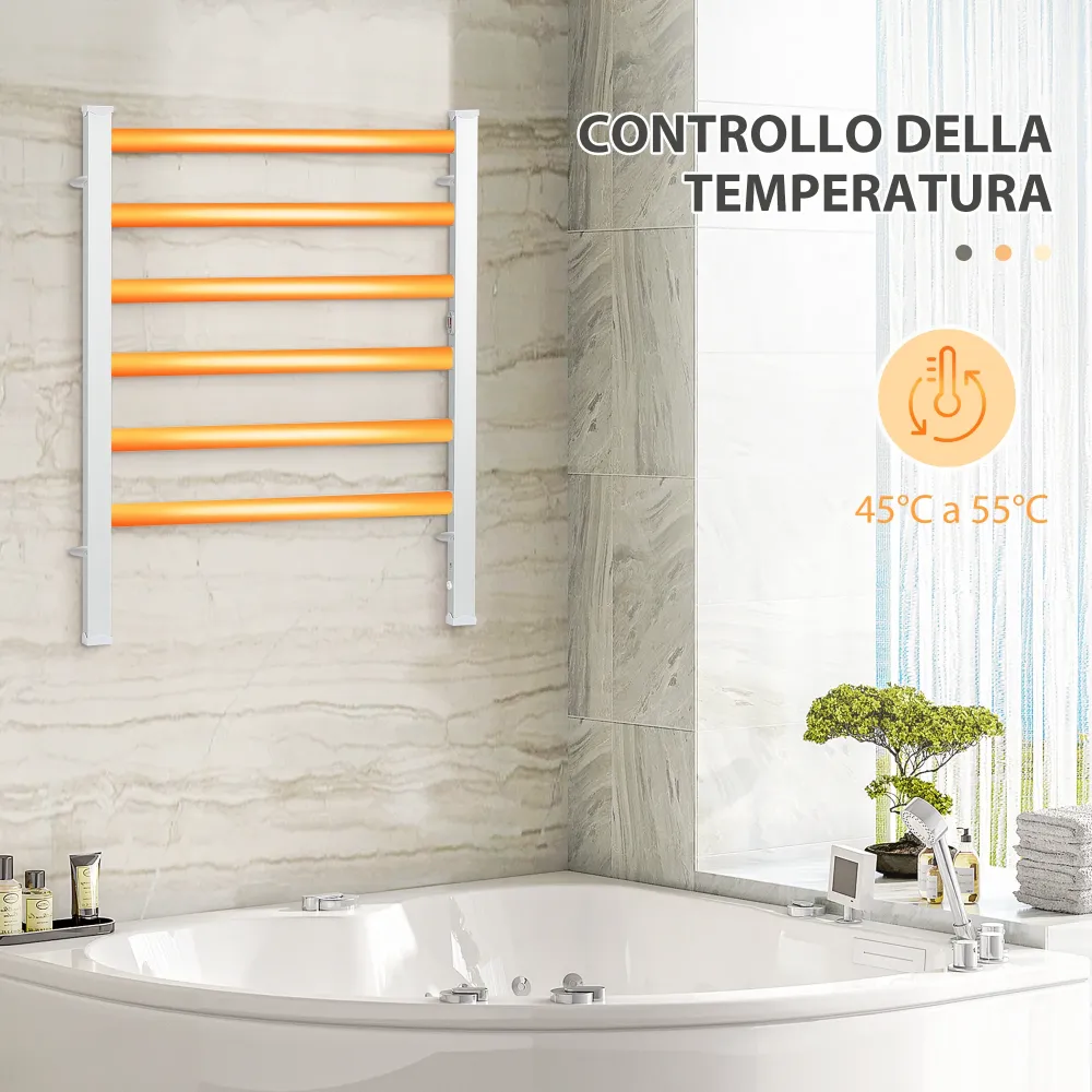 EasyComfort Scaldasalviette Elettrico da 140W 6 Barre con Temperatura 45°C-55°C, Alluminio, 69x36x90 cm, Argento