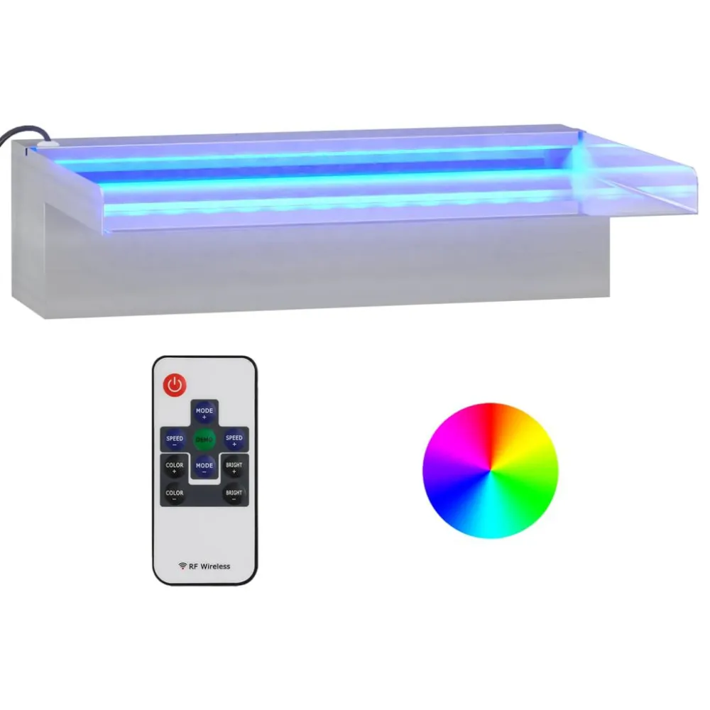 Professionale per Stagni Sfioratore Cascata con LED RGB Acciaio Inox 30 cm