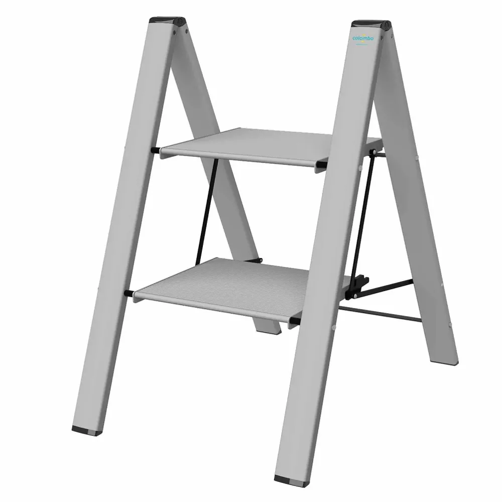 Colombo Leonardo 2 - Sgabello alluminio, Scaletta pieghevole, 2 gradini, 150 kg