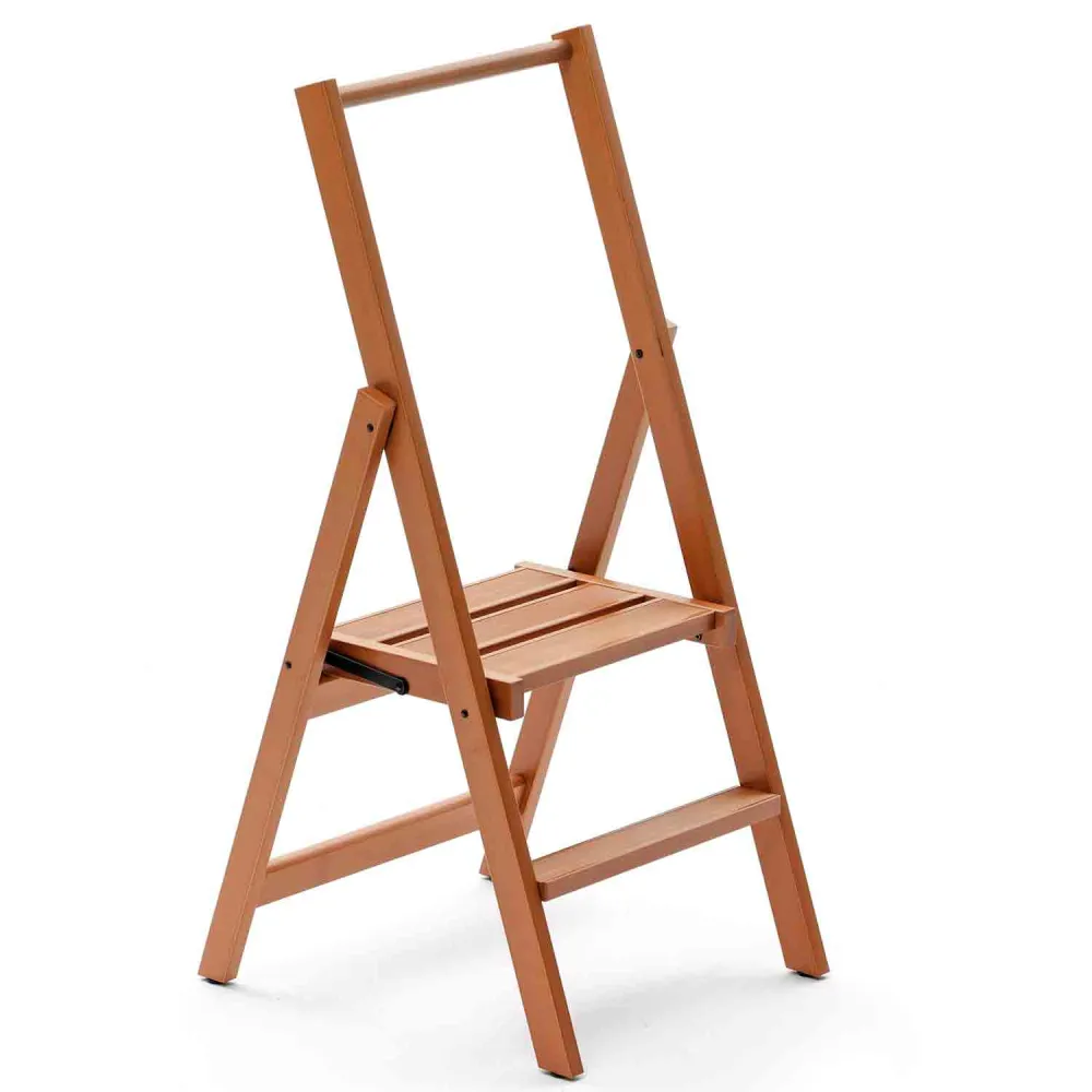 Scala pieghevole KIMORA 2, Scaletta 2 gradini antiscivolo, ampia pedana, piedini alla base, Scaletta legno, ciliegio
