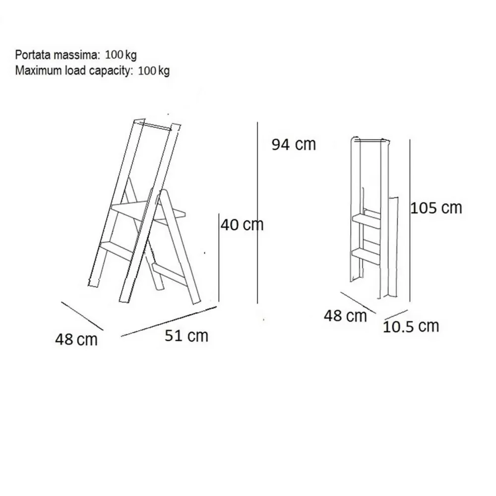 Scala pieghevole KIMORA 2, Scaletta 2 gradini antiscivolo, ampia pedana, piedini alla base, Scaletta legno, ciliegio