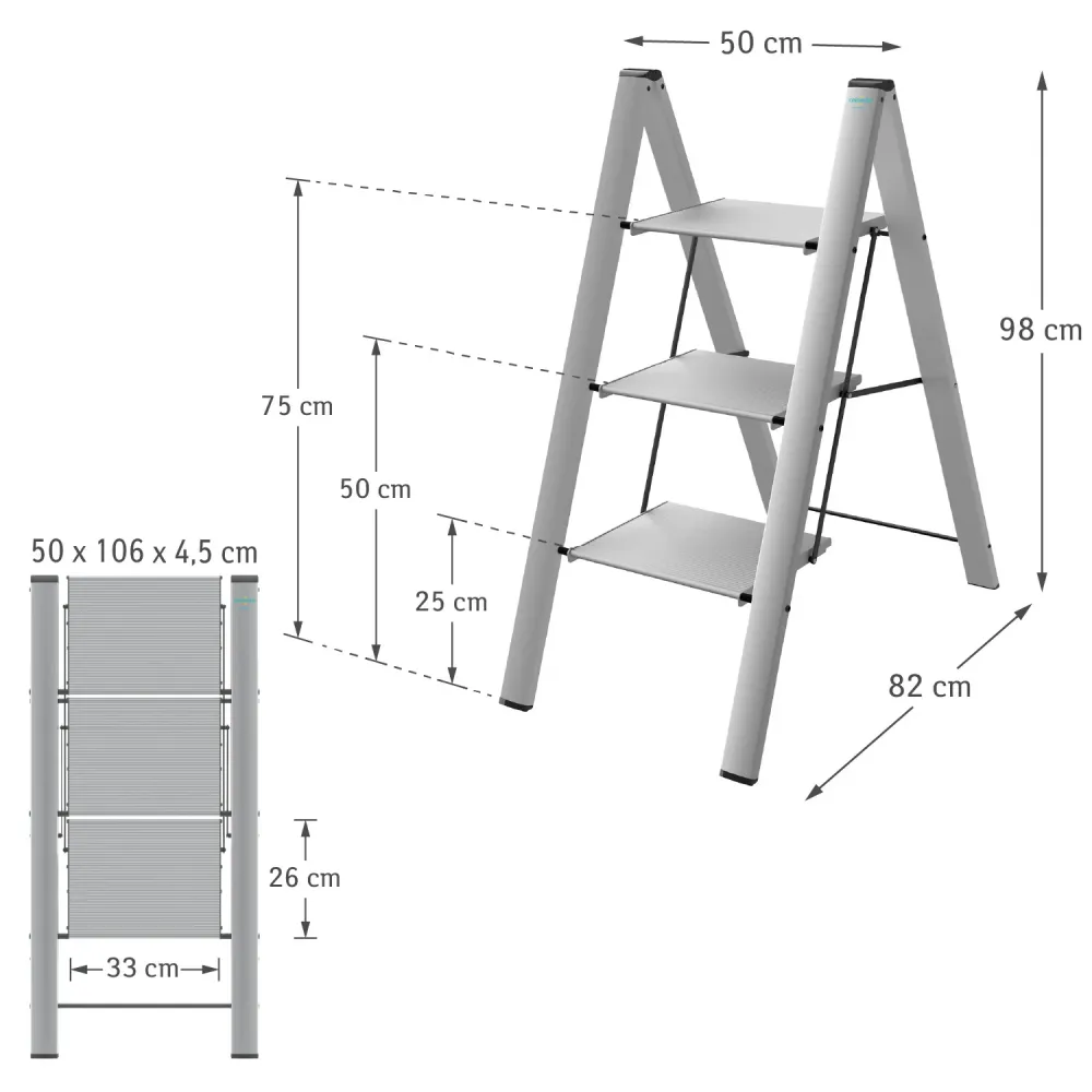Colombo Leonardo 3 - Sgabello alluminio, scaletta pieghevole, 3 gradini