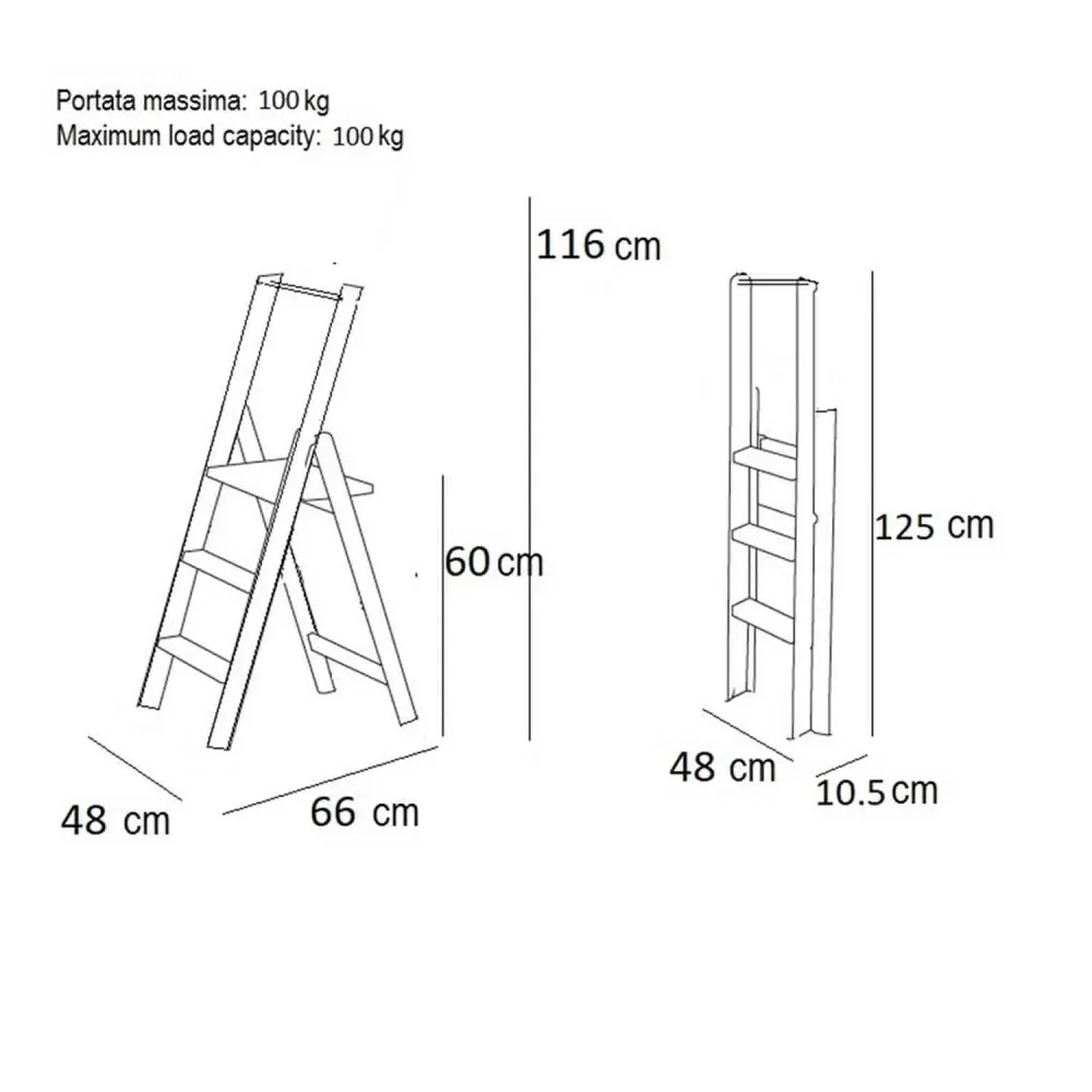 Scala Pieghevole KIMORA 3, gradini antiscivolo, ampia pedana, piedini alla base, Scaletta legno, ciliegio