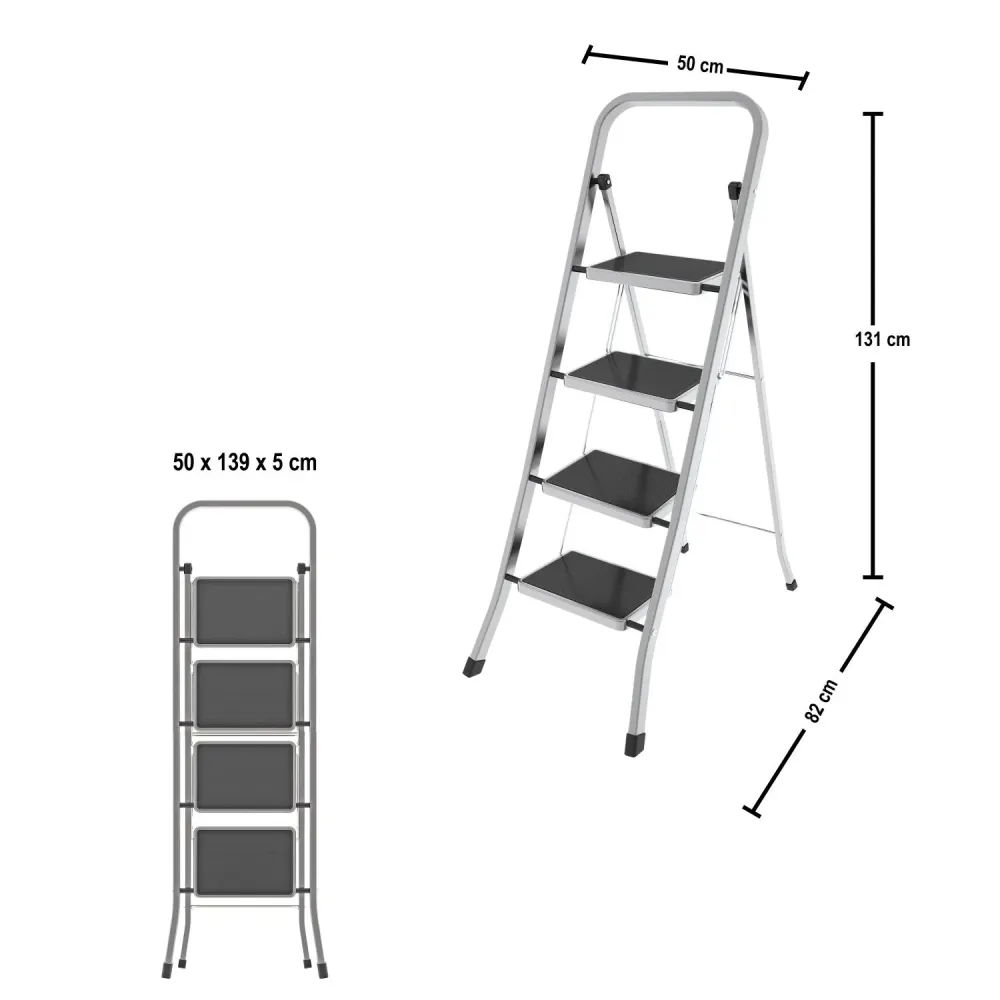 Colombo FACTOTUM ALLUMINIO - Scaletta, Scala 4 gradini, Scala Pioli, Scaletta Pieghevole, dimensione gradino 30x21 cm, por...