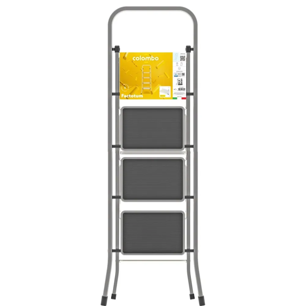 Colombo FACTOTUM ALLUMINIO - Scaletta, Scala 4 gradini, Scala Pioli, Scaletta Pieghevole, dimensione gradino 30x21 cm, por...