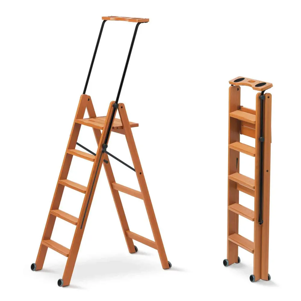 ARIT TUSCANIA 5 - Scala, gradini antiscivolo, sistema di sicurezza, vano portaoggetti superiore, ruote, Scaletta legno, Ci...