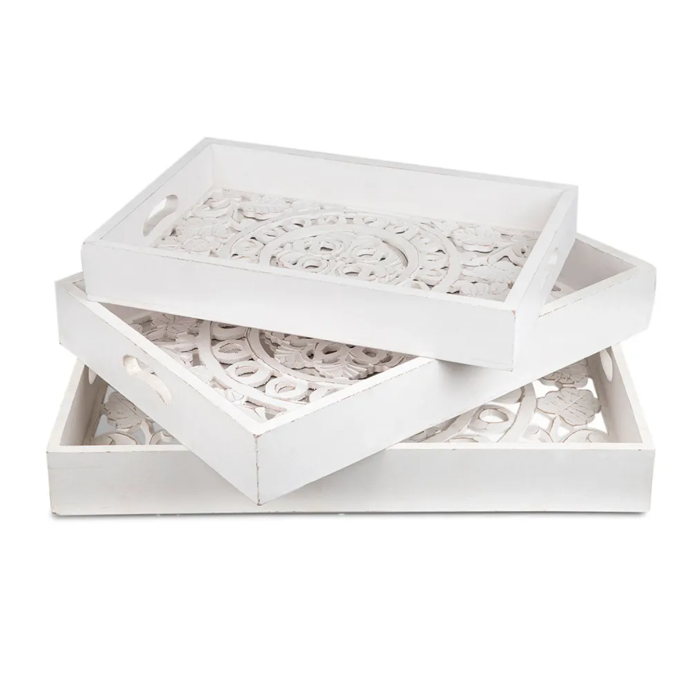 Set di 3 vassoi stile orientale con modanature Kalmiac bianche