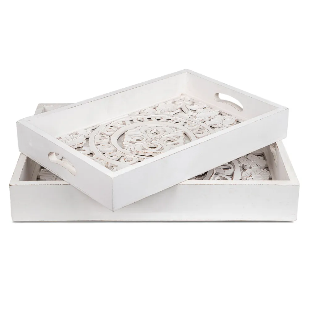 Set di 2 vassoi stile orientale con modanature Kalmiac bianche