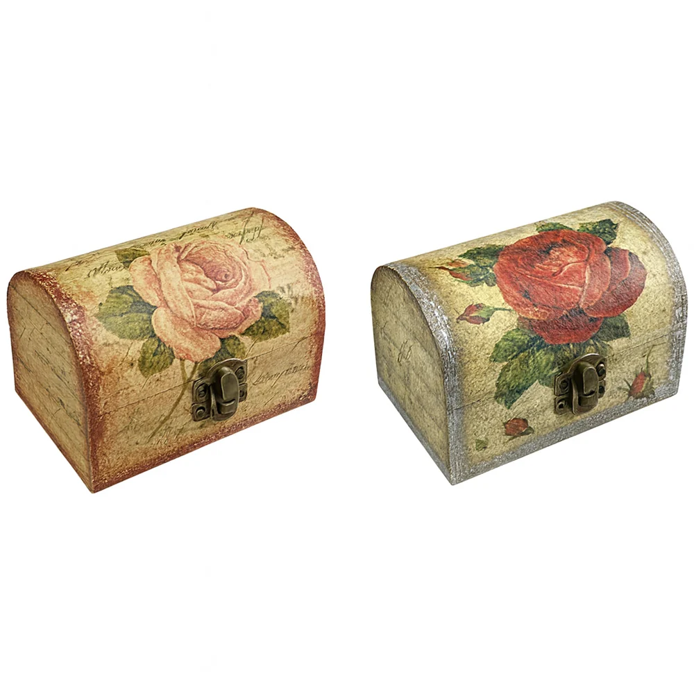 2 Scatole legno baule portagioie decorativo per decoupage
