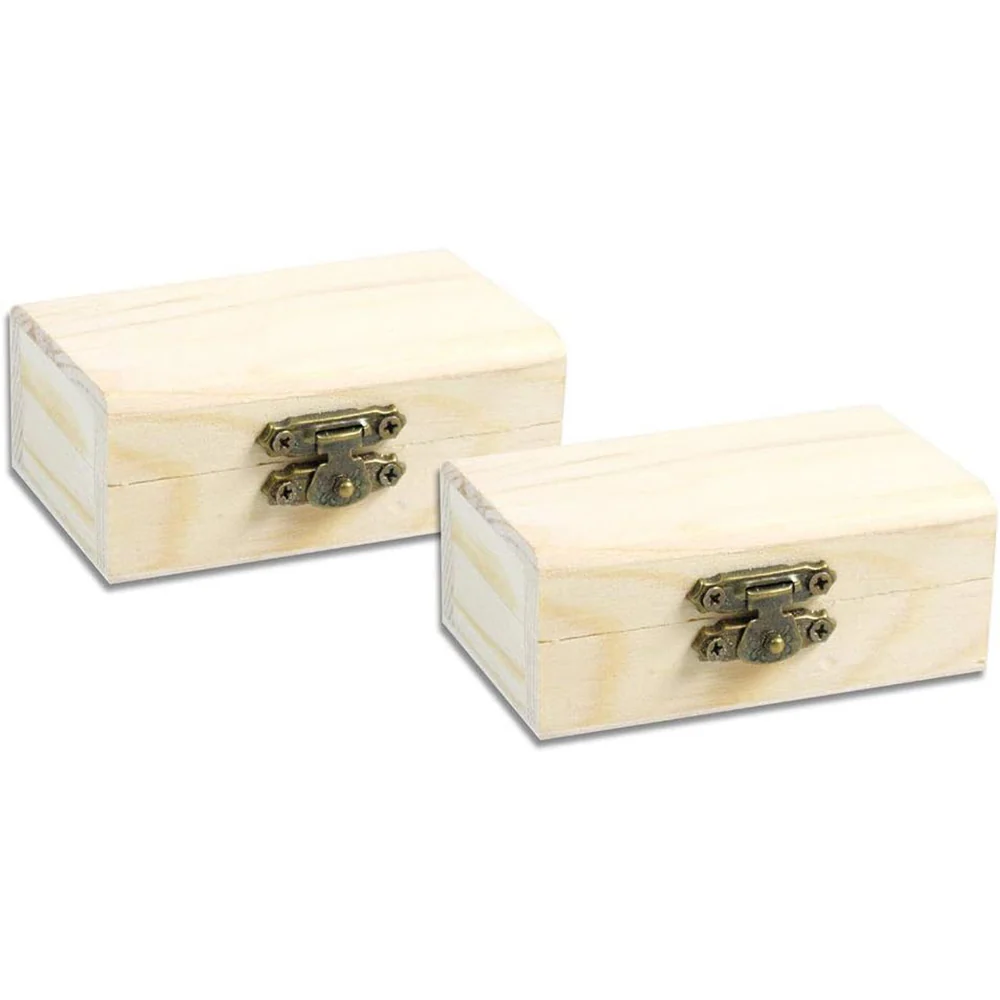 Set 2 scatole legno rettangolare per decoupage con chiusura clip