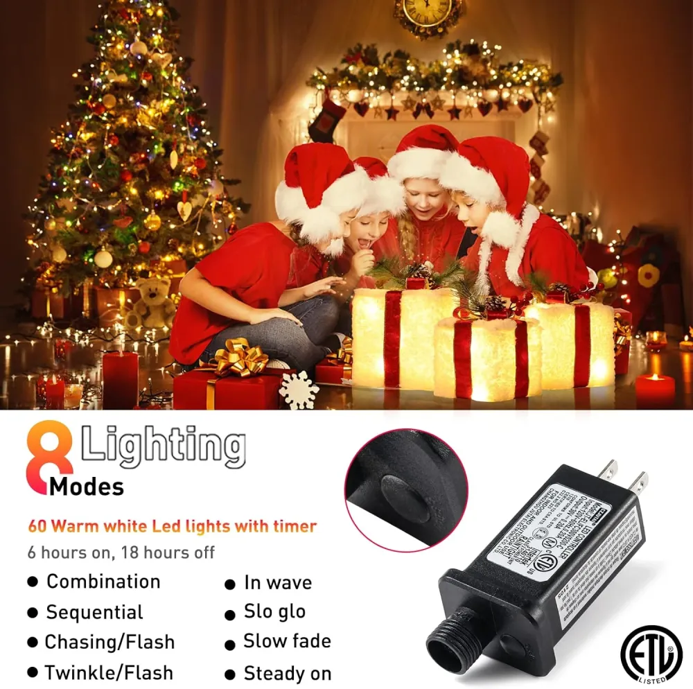 Scatole Regalo Illuminati di Natale, 8 Modalità e Funzione Timer Set di 3 Scatole Regalo Illuminanti con 60 LED Decorazion...