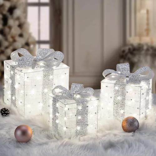 Scatole regalo di Natale illuminate ed eleganti - 140 LED ultra luminosi, 8 modalità con timer, struttura metallo impermea...