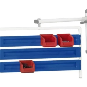 Guida di supporto ANKE per scatole di immagazzinaggio frontali aperte; 615x80 mm; RAL 7035; max. 3 binari per lato ciascun...
