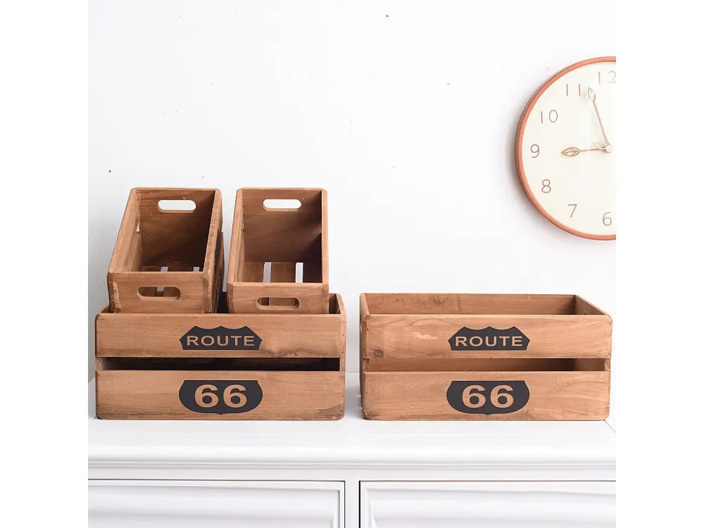 Set 4 Cassette Scatole Legno Portaoggetti Legno Marrone 15x35x22 - Compatibilità Universale